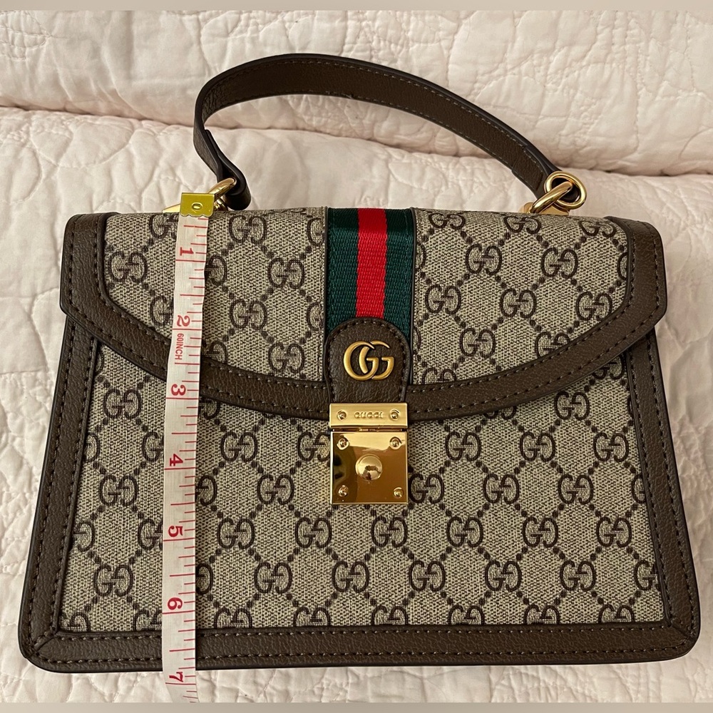 G*U*C*C*I Beige and Brown Satchel with Gold Accents - Picture 5 of 12